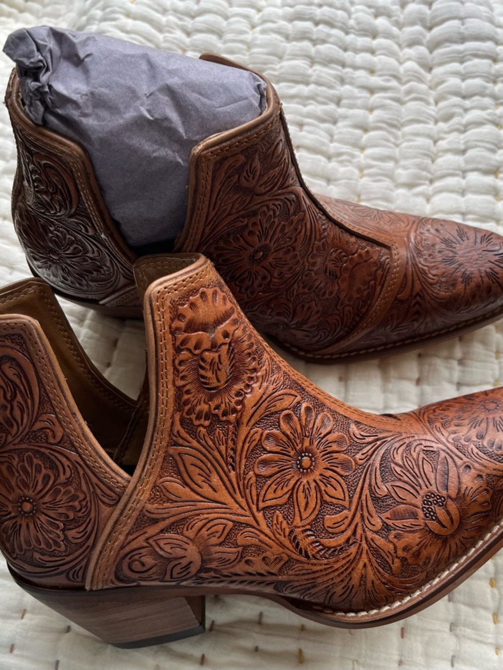 Myra Bag Brown Ankle Boots with Floral Design